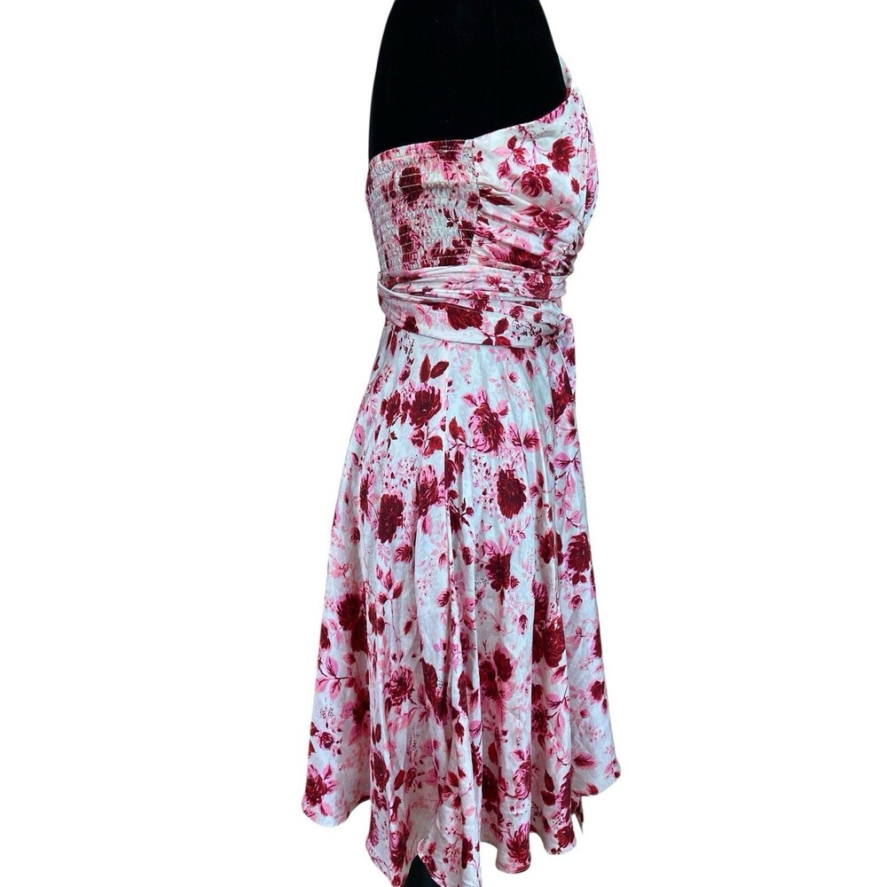 Vtg Betsey Johnson Silk Halter Dress Size 4 Pink‎ Red Floral Y2K Fit & Flare USA - Picture 4 of 16